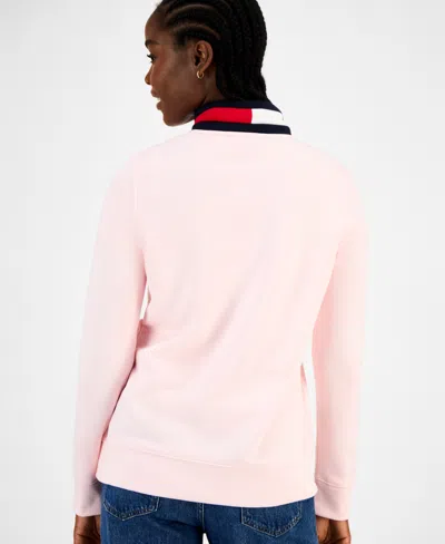 Tommy Hilfiger Women's Quarter Zip Embroidered Logo Sweatshirt In Pink