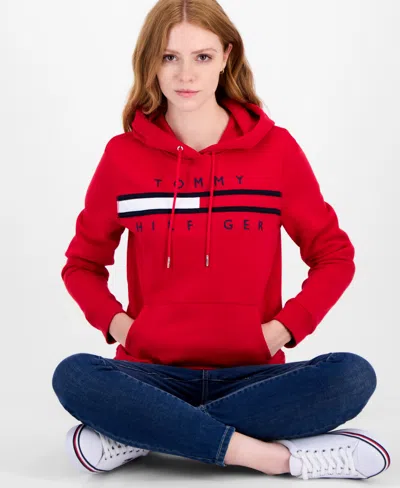 Tommy Hilfiger Women's Embroidered Logo Hooded Sweatshirt In Red
