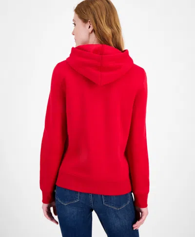 Tommy Hilfiger Women's Embroidered Logo Hooded Sweatshirt In Red