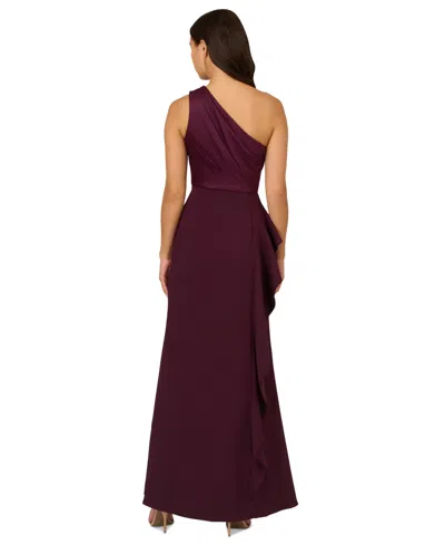 Adrianna Papell One-shoulder Satin & Crepe Gown In Burgundy