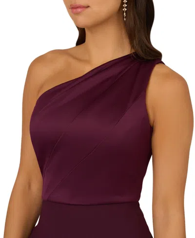 Adrianna Papell One-shoulder Satin & Crepe Gown In Burgundy