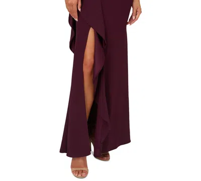 Adrianna Papell One-shoulder Satin & Crepe Gown In Burgundy