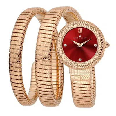 Christian Van Sant Women's Naga Red Dial Watch In Red   / Gold Tone / Rose / Rose Gold Tone