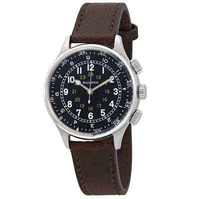 Bulova A-15 Pilot Automatic Leather Mens Watch In Black