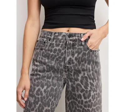 Good American Good Standard Barrel Jeans In Gray Lucky Leopard In Animal Print