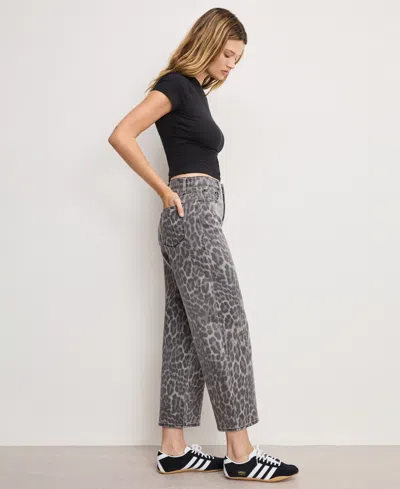 Good American Good Standard Barrel Jeans In Gray Lucky Leopard In Animal Print
