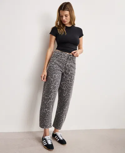 Good American Good Standard Barrel Jeans In Gray Lucky Leopard In Animal Print