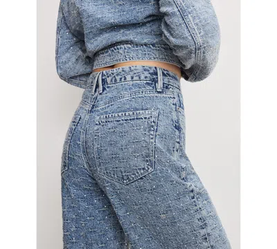 Good American Good Skate Wide Crystal Jeans In Indigo1070 In Blue