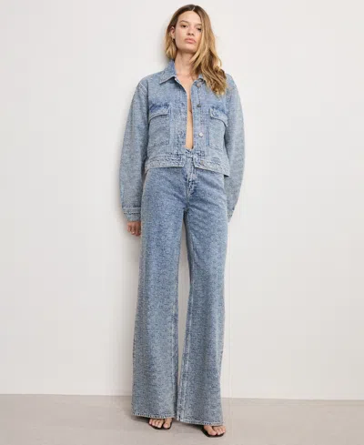 Good American Good Skate Wide Crystal Jeans In Indigo1070 In Blue