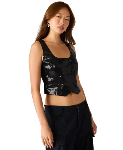 Steve Madden Carmella Women's Double Breasted Sleeveless Tuxedo Top In Black