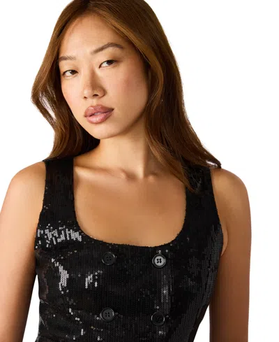 Steve Madden Carmella Women's Double Breasted Sleeveless Tuxedo Top In Black