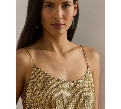 Ralph Lauren Sequined Mesh Camisole In Gold