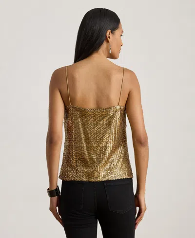 Ralph Lauren Sequined Mesh Camisole In Gold