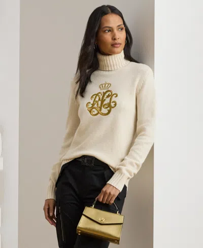 Ralph Lauren Embroidered-logo Wool-blend Turtleneck In White