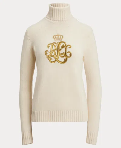 Ralph Lauren Embroidered-logo Wool-blend Turtleneck In White