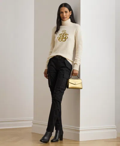 Ralph Lauren Embroidered-logo Wool-blend Turtleneck In White