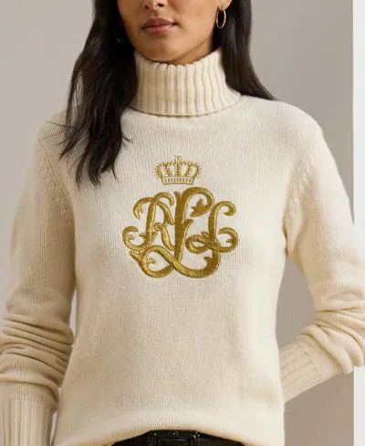 Ralph Lauren Embroidered-logo Wool-blend Turtleneck In White