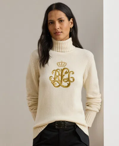 Ralph Lauren Embroidered-logo Wool-blend Turtleneck In White