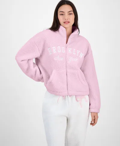 Madden Girl Juniors' Sherpa Fleece Zip-up Jacket In Purple