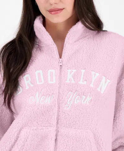 Madden Girl Juniors' Sherpa Fleece Zip-up Jacket In Purple