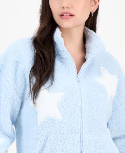 Madden Girl Juniors Star Sherpa Zip Up Sherpa Fleece Sweatpants In Blue