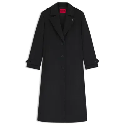 Hugo Boss Relaxed-fit Coat With Stacked-logo Lapel Pin In Black