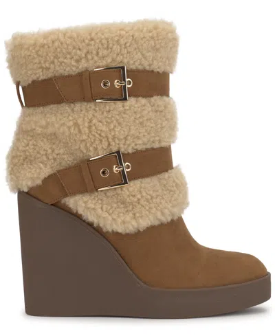 Jessica Simpson Meztyn Faux Shearling Wedge Boot In Brown