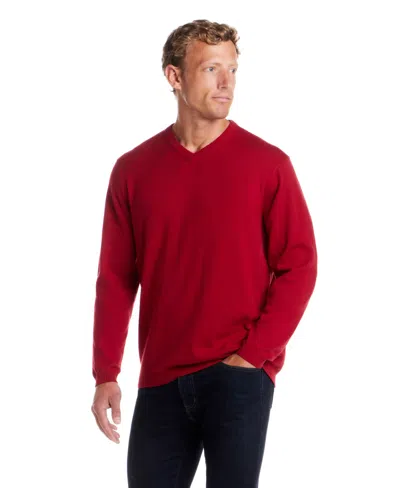 Weatherproof Vintage Men's Cotton Cashmere Holiday V-neck Sweater In Red