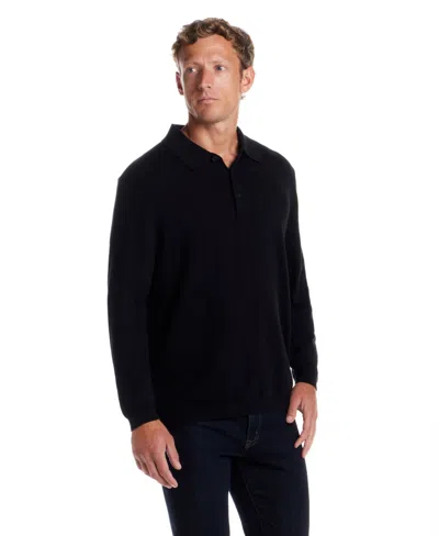 Weatherproof Vintage Men's Cotton Cashmere Long Sleeve Polo Sweater In Black