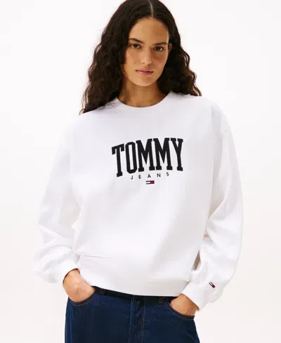 Tommy Jeans Women's Collegiate Crewneck Logo Sweatshirt In White