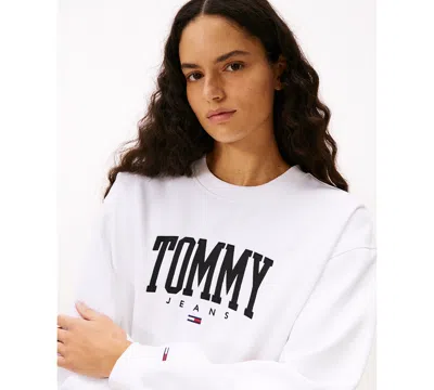 Tommy Jeans Women's Collegiate Crewneck Logo Sweatshirt In White