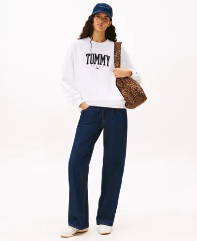 Tommy Jeans Women's Collegiate Crewneck Logo Sweatshirt In White