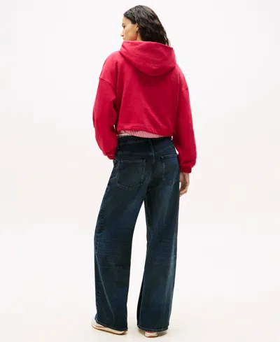 Tommy Jeans Women's Crop Linear Bling Hoodie In Red