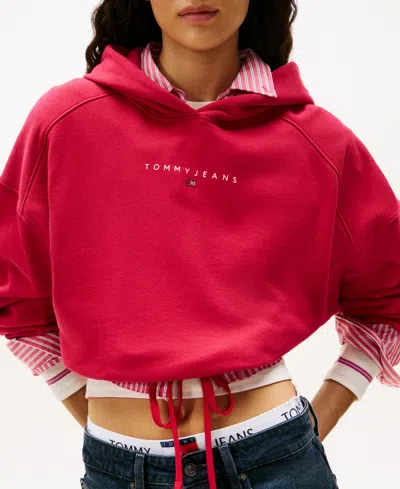 Tommy Jeans Women's Crop Linear Bling Hoodie In Red