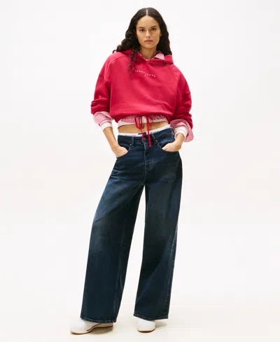 Tommy Jeans Women's Crop Linear Bling Hoodie In Red