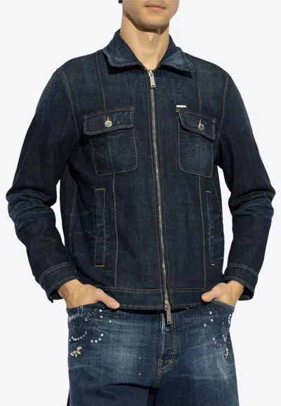 Dsquared2 Classic Denim Jacket With Front Zip In Blue