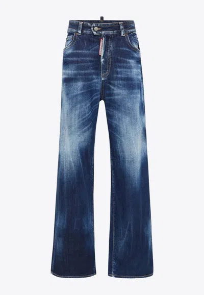 Dsquared2 Wide-leg Medium Wash Denim Jeans With Comfortable Stretch In Blue