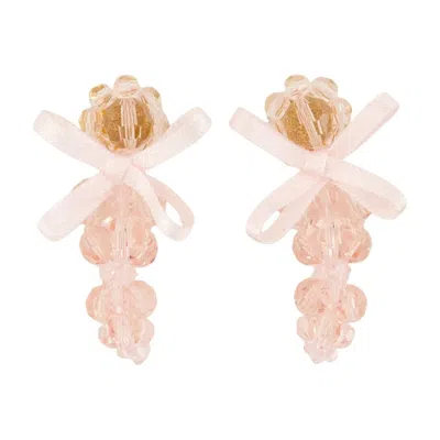 Simone Rocha Crystal-embellished Bow Earrings With Intricate Detailing In Pink