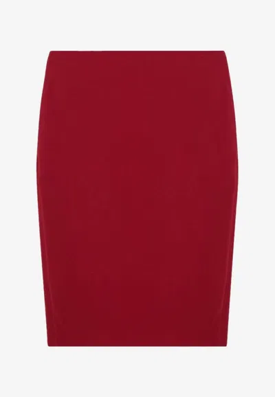 Saint Laurent Mid-rise Pencil Skirt In Satin In Red