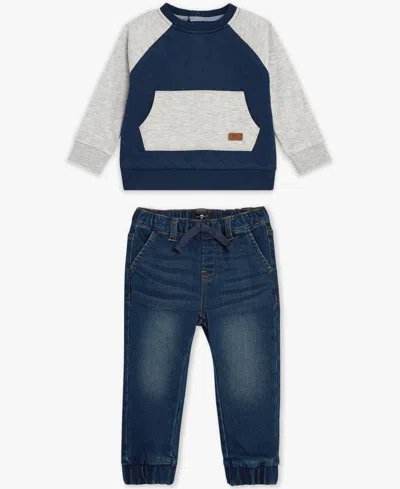 7 For All Mankind Baby Boys 2-piece Long Sleeve Sweatshirt And Jeans Set In Multi