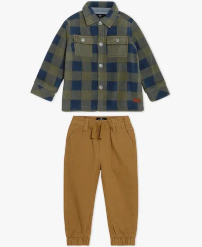 7 For All Mankind Baby Boys 2-piece Long Sleeve Shirt And Denim Cargos Set In Multi