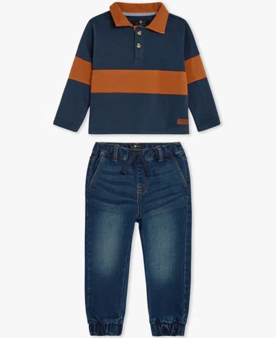 7 For All Mankind Baby Boys 2-piece Sporty Polo Top And Jeans Set In Multi