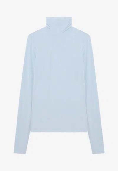Sportmax Light Blue Jersey Knit Turtleneck Sweater In Blue