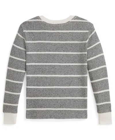 Polo Ralph Lauren Big Boys Striped Waffle Cotton Long-sleeve Tee In Gray