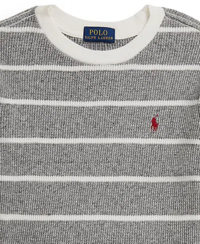 Polo Ralph Lauren Big Boys Striped Waffle Cotton Long-sleeve Tee In Gray