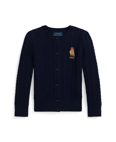 Polo Ralph Lauren Ralph Lauren Polo Bear Mini-cable Cotton Cardigan In Blue