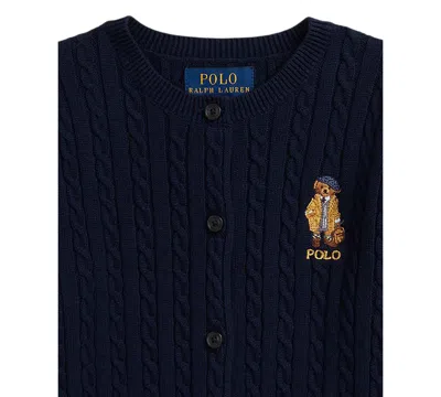 Polo Ralph Lauren Ralph Lauren Polo Bear Mini-cable Cotton Cardigan In Blue