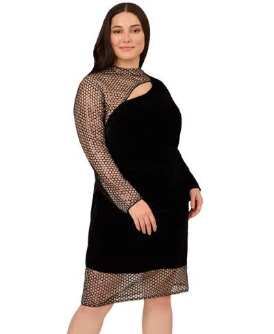 Adrianna Plus Size Mock Neck Mini Dress In Black