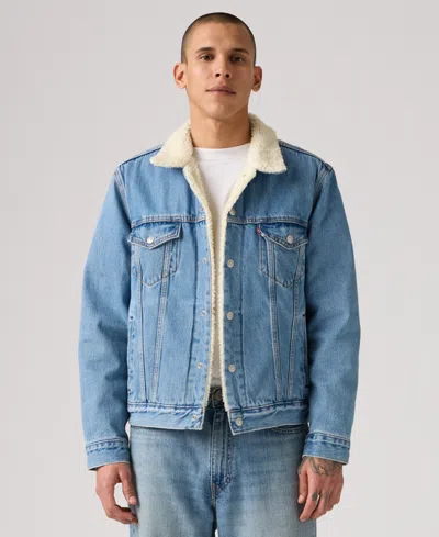 Levi's Type Iii Faux Shearling Lined Denim Trucker Jacket In Blue