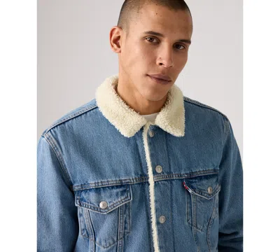 Levi's Type Iii Faux Shearling Lined Denim Trucker Jacket In Blue